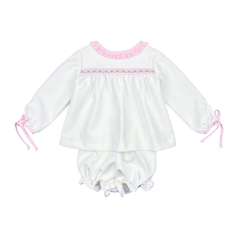 CHRISTY GIRL BLOOMER SET RIBBON - WHITE CORD