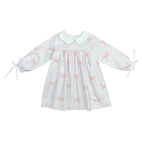 CHRISTY DRESS L/S TIES  - PINK BOW