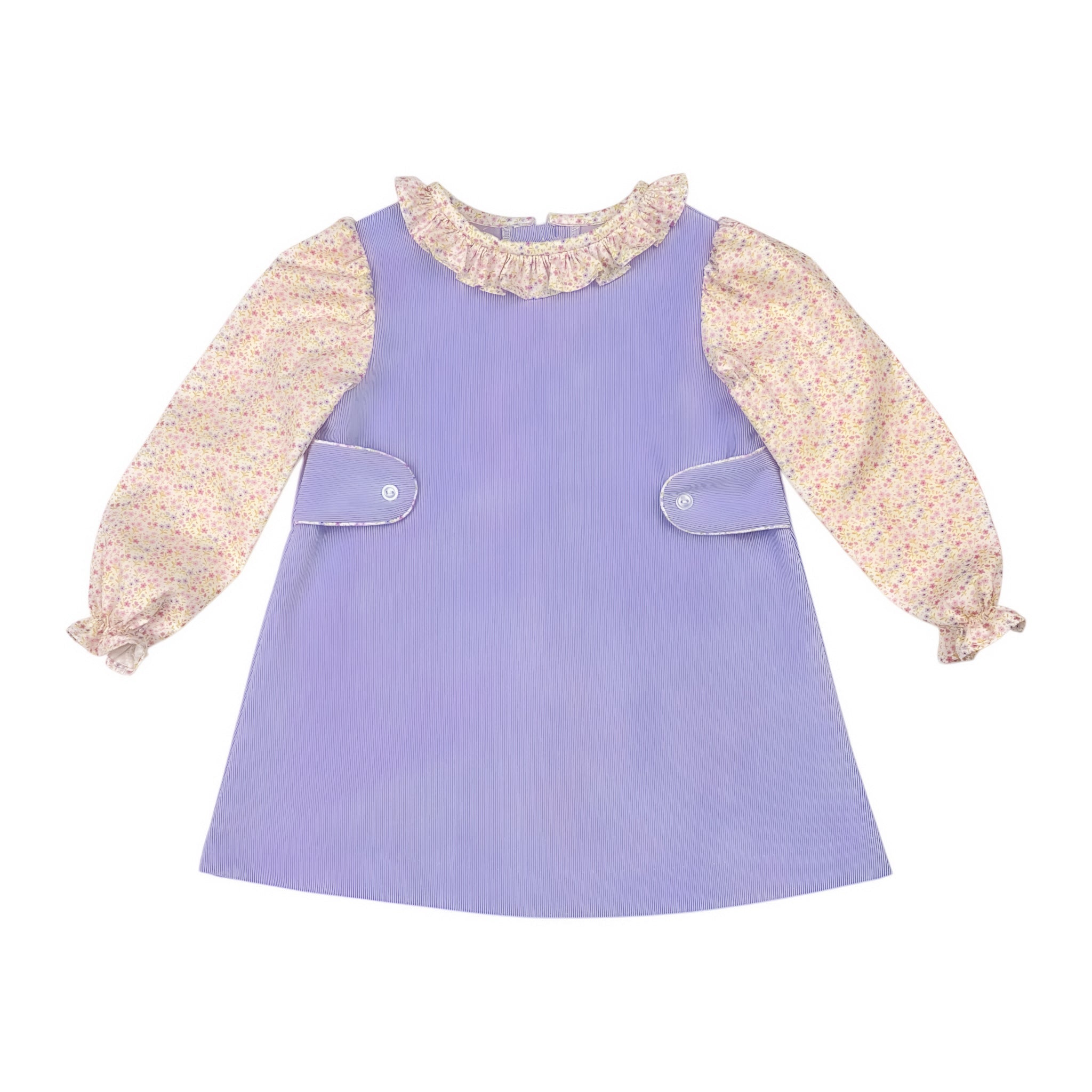 ELLIE APRON DRESS L/S  - PINK/LAVENDER FLORAL
