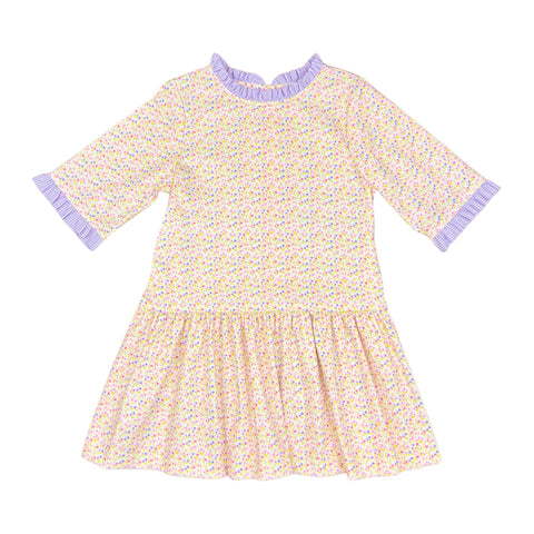 LAYLA DRESS L/S BIAS  - PINK/LAVENDER FLORAL