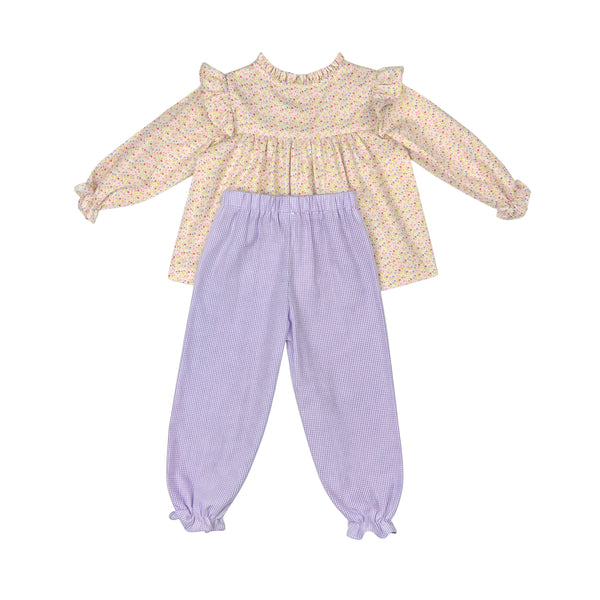 NANCY GIRL BLOOMER PANT SET L/S  - PINK/LAVENDER FLORAL