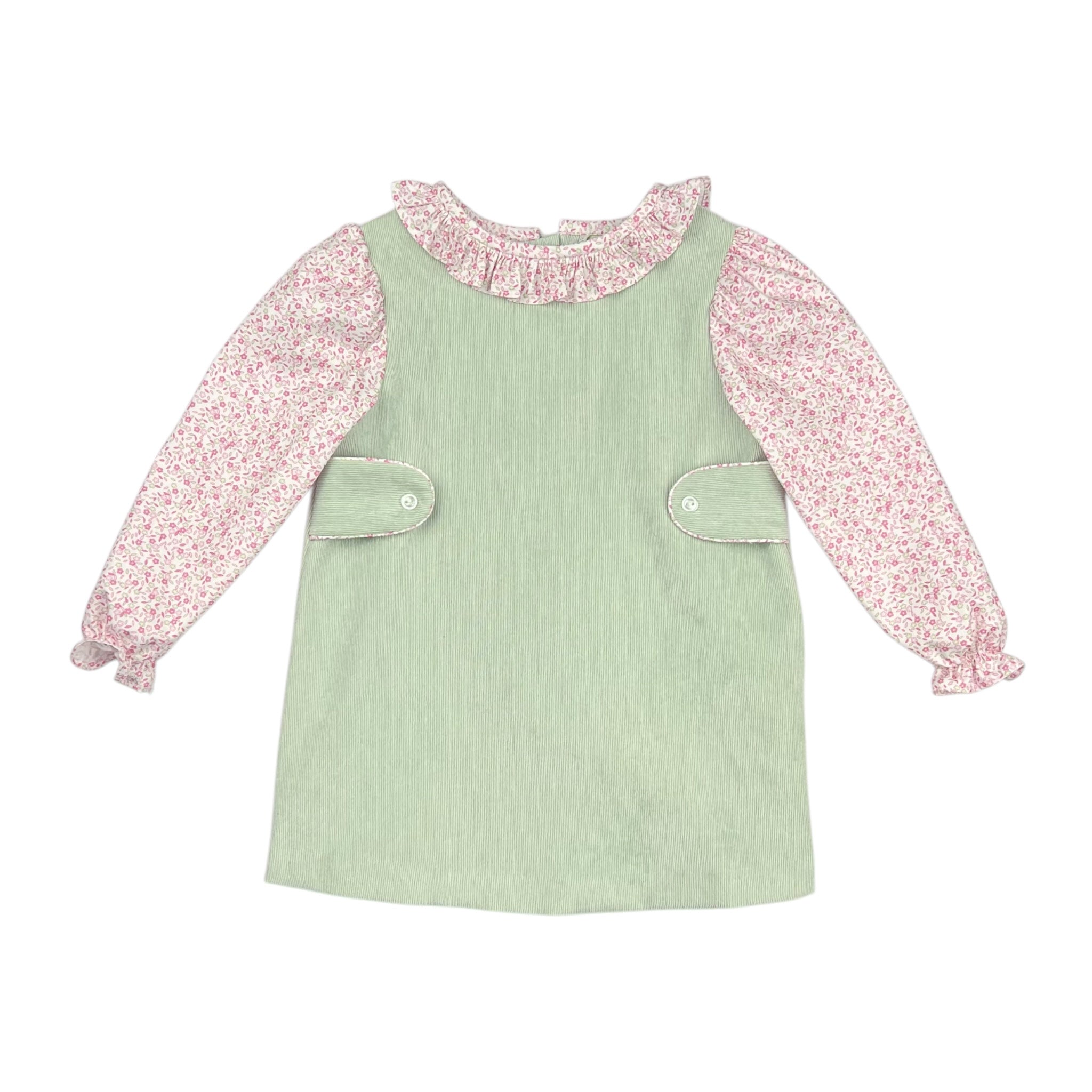 ELLIE APRON DRESS L/S  - PINK/MINT FLORAL
