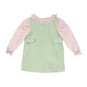 ELLIE APRON DRESS L/S  - PINK/MINT FLORAL
