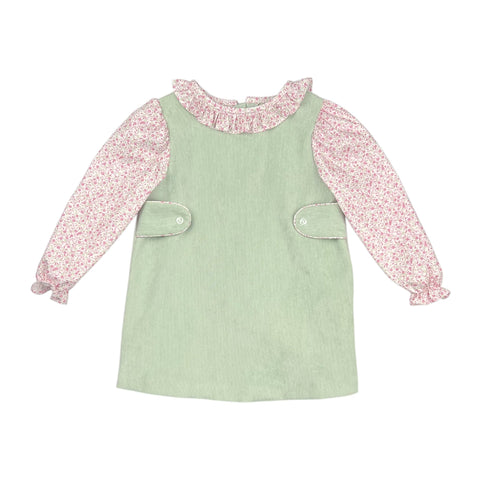 ELLIE APRON DRESS L/S  - PINK/MINT FLORAL
