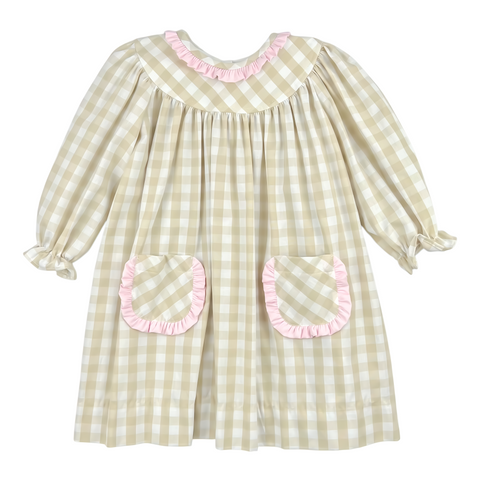 BROOKLYN DRESS L/S  - KHAKI CHECK
