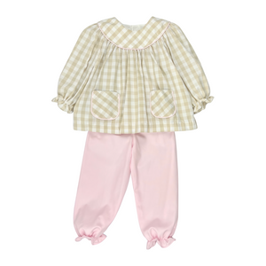 BROOKLYN GIRL BLOOMER SET L/S  - KHAKI CHECK
