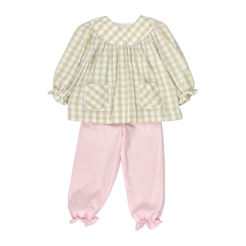 BROOKLYN GIRL BLOOMER SET L/S  - KHAKI CHECK