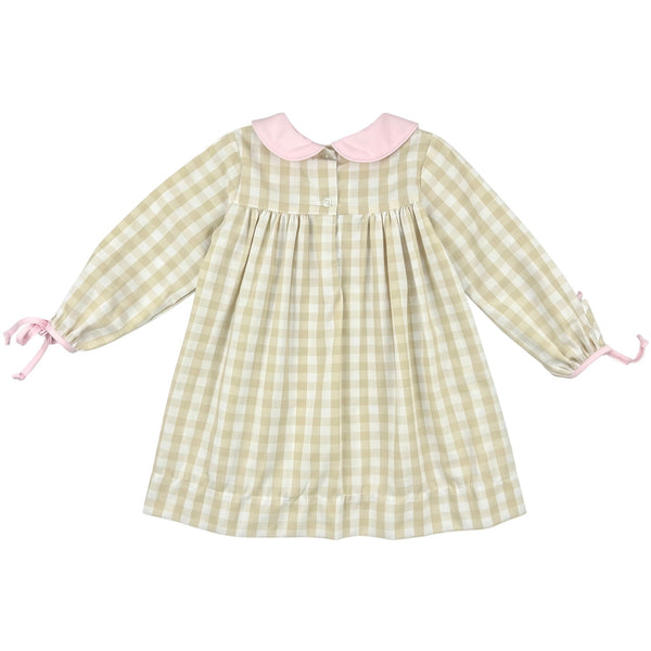CHRISTY DRESS L/S TIES  - KHAKI CHECK