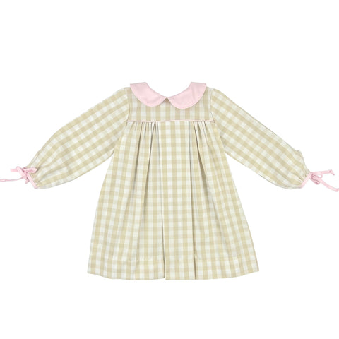 CHRISTY DRESS L/S TIES  - KHAKI CHECK