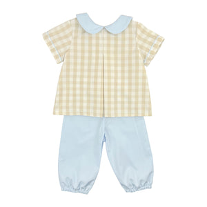 DIAPER BOY BLOOMER SET S/S  - KHAKI CHECK