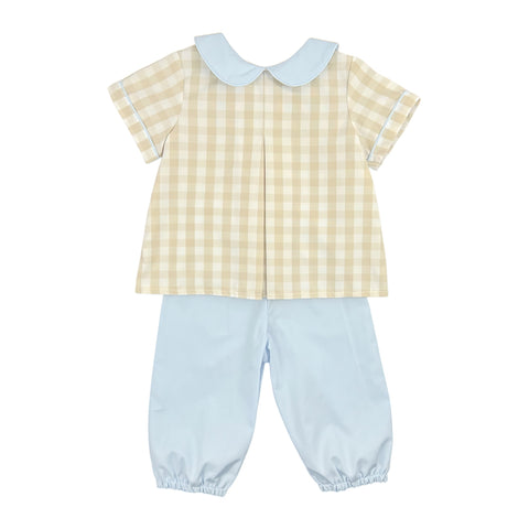 DIAPER BOY BLOOMER SET S/S  - KHAKI CHECK