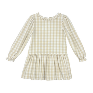 LAYLA DRESS L/S BIAS  - KHAKI CHECK