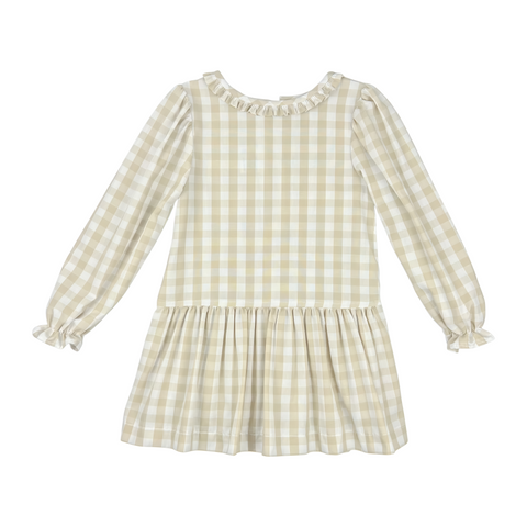 LAYLA DRESS L/S BIAS  - KHAKI CHECK