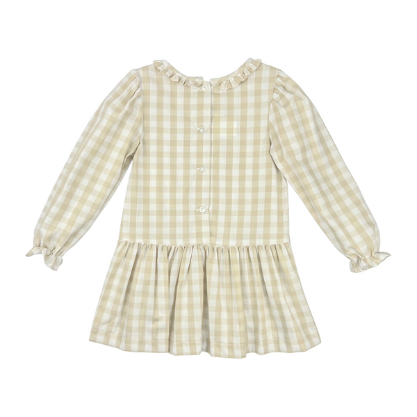 LAYLA DRESS L/S BIAS  - KHAKI CHECK