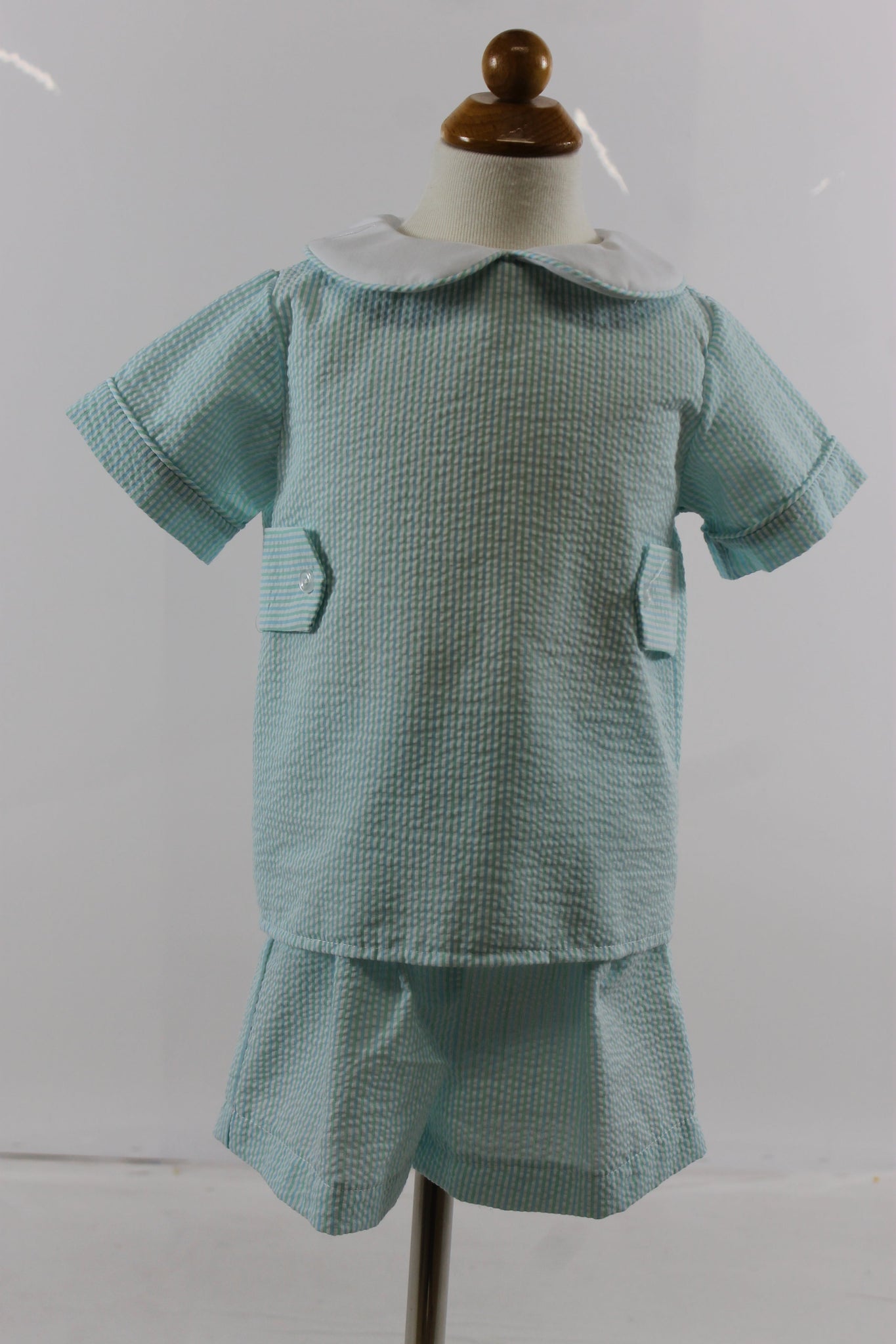 Tyler Boy Short Set - mint blue stripe seer