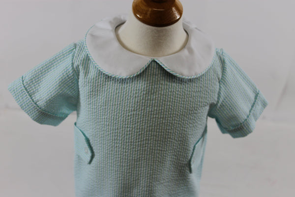 Tyler Boy Short Set - mint blue stripe seer