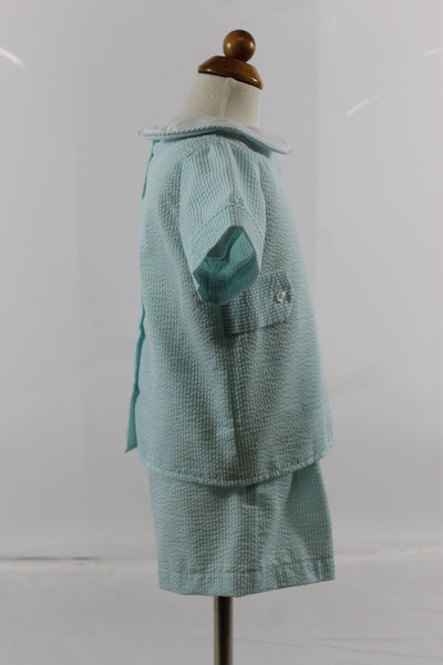 Tyler Boy Short Set - mint blue stripe seer