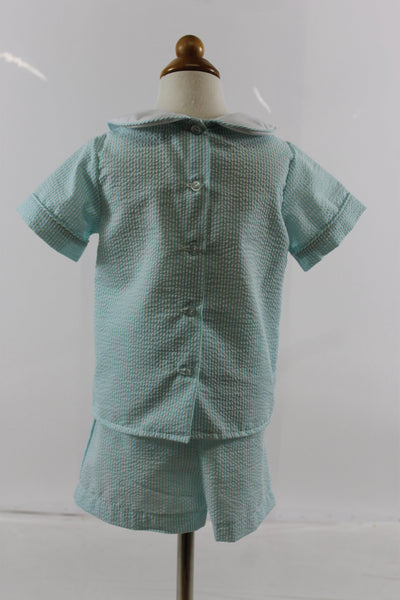 Tyler Boy Short Set - mint blue stripe seer