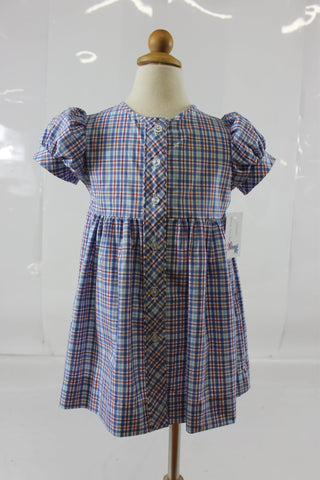 Clara Dress with pipe - Aqua Blue Plaid