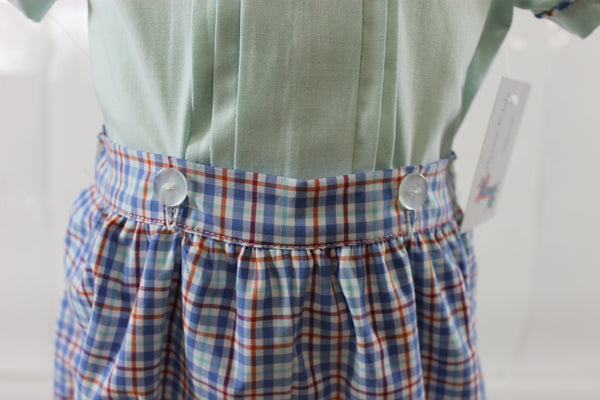 Tripp Button on Bubble -  Aqua Blue Plaid