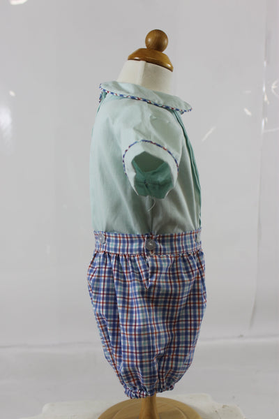 Tripp Button on Bubble -  Aqua Blue Plaid