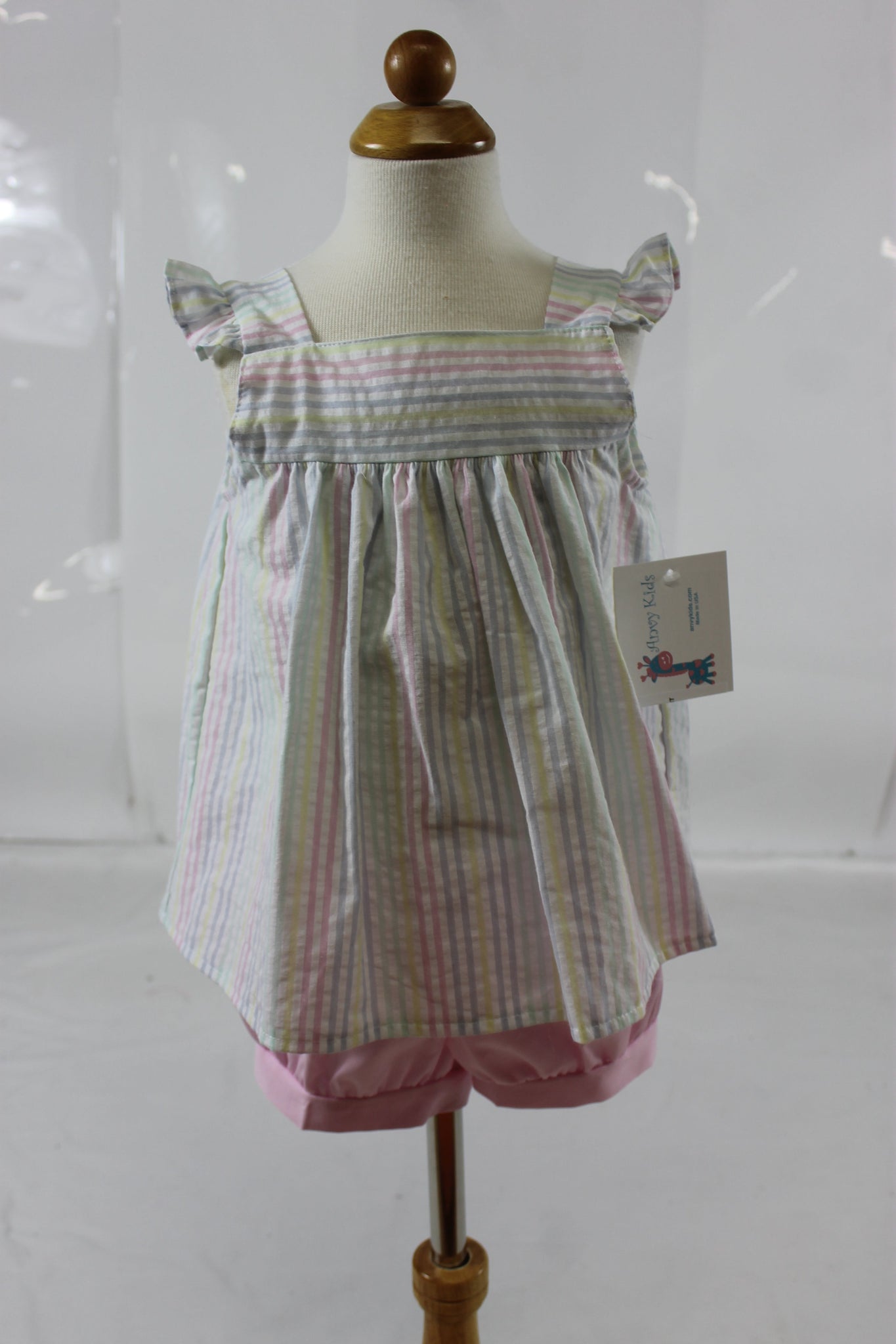 Perry top with ties Band Short - Pastel Stripe