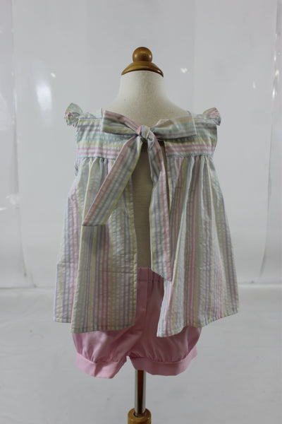 Perry top with ties Band Short - Pastel Stripe