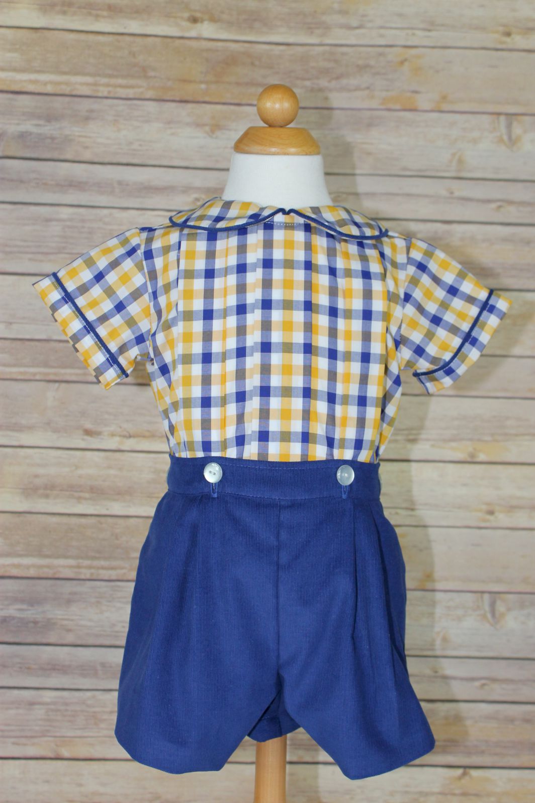Aden Button On Short - Royal Gold Plaid