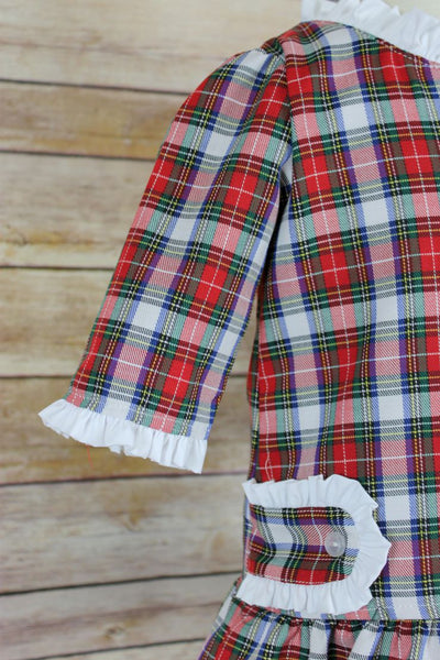 Jenny Dress with Tab - Red White Plaid