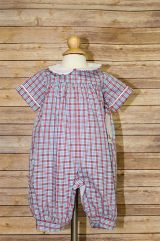 Baby Boy Bubble Short Yoke - Aqua Red Plaid - Anvy Kid